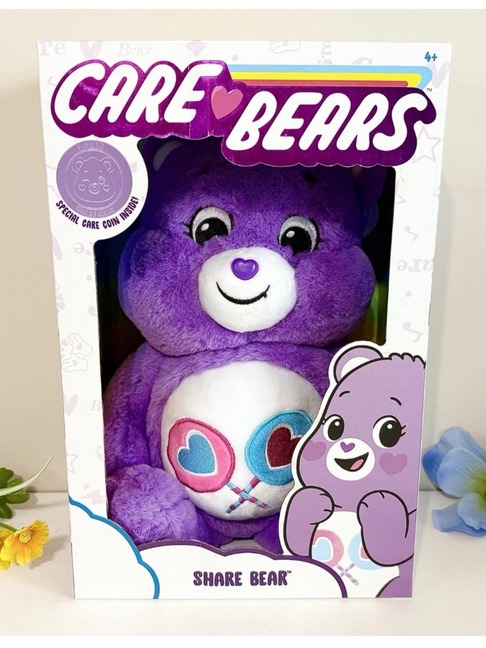 Care Bears Exclusive Share Bear NEW-Purple w Heart Lollipops-Collectible Plush